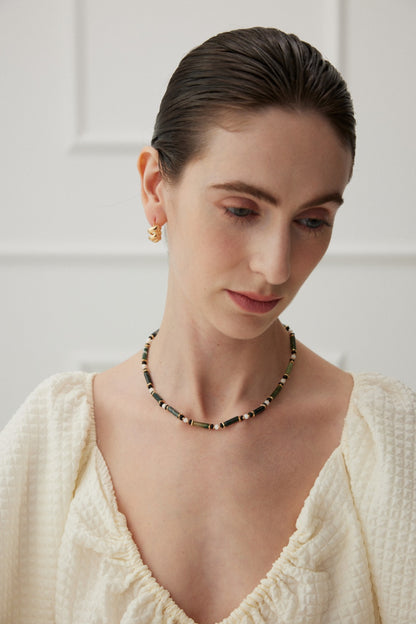 S925 モスアゲート シェル ヴィンテージゴールド ネックレス