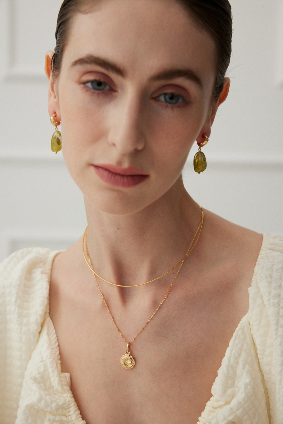 Modern Green Resin Gold-Plated Botanical Style Earrings