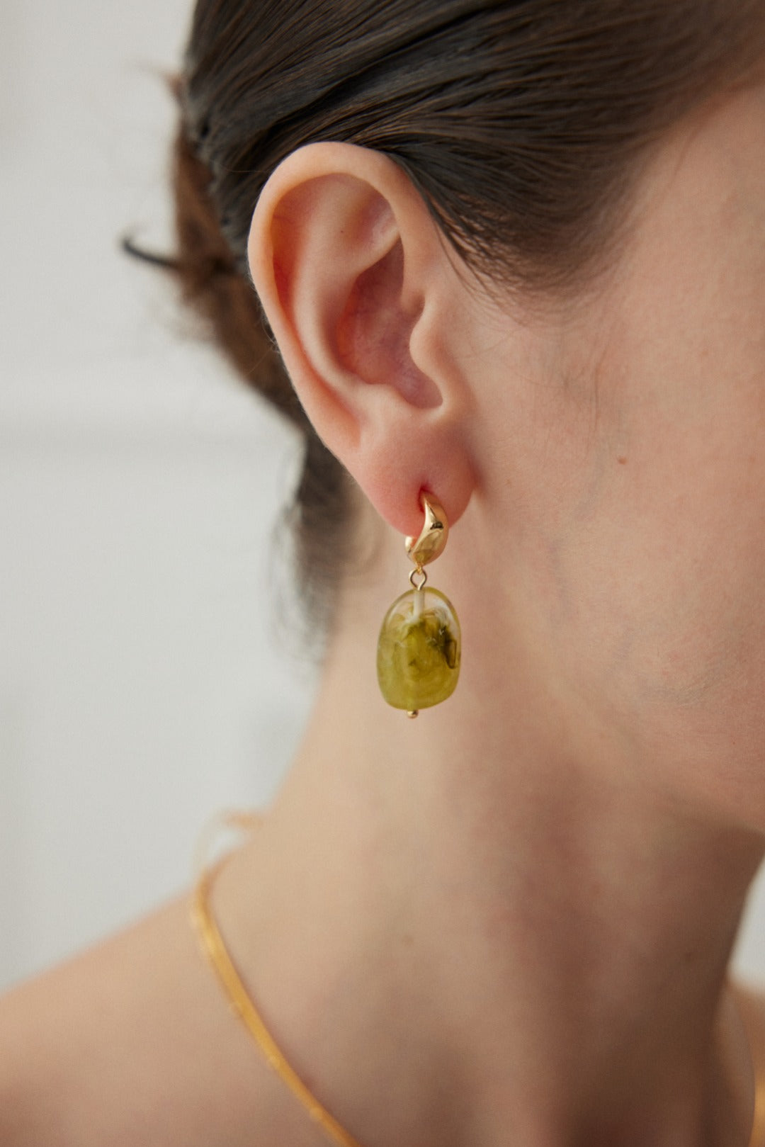 Modern Green Resin Gold-Plated Botanical Style Earrings