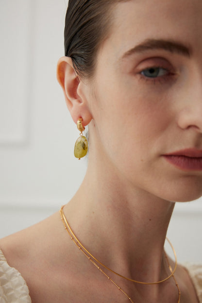 Modern Green Resin Gold-Plated Botanical Style Earrings