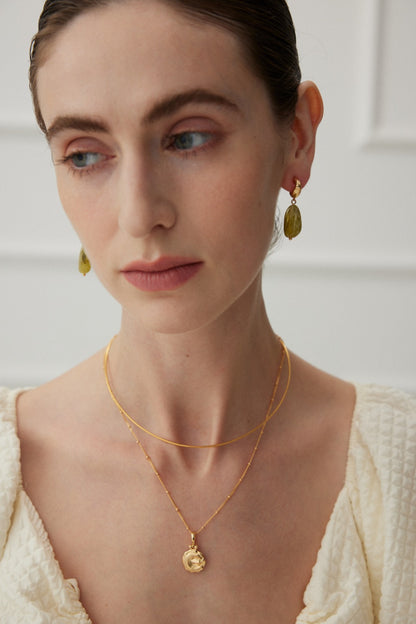 Modern Green Resin Gold-Plated Botanical Style Earrings