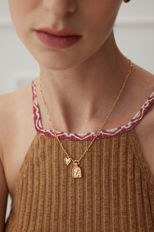 Silver 925 Zirconia Necklace: Nostalgic Heart and Swallow