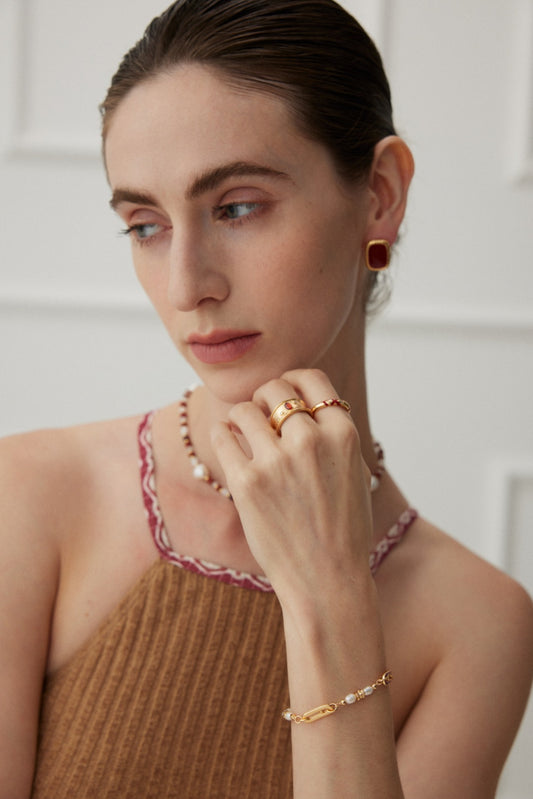 S925 Enamel Vintage Gold Minimalist Earrings
