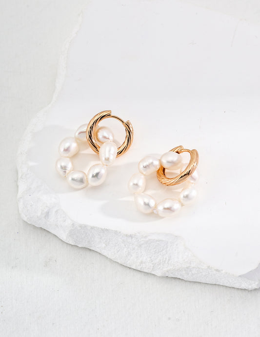 S925 淡水パール 上品 揺れるピアス ヴィンテージゴールド