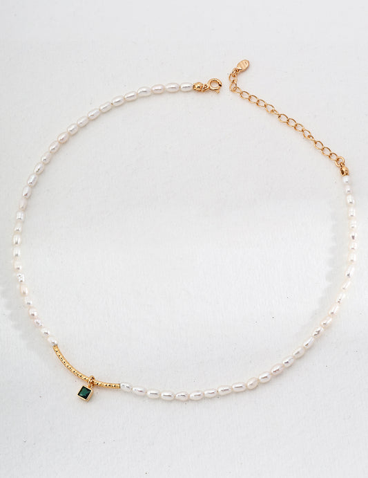 Sterling Silver 925 Freshwater Pearl & Zirconia Delicate Necklace