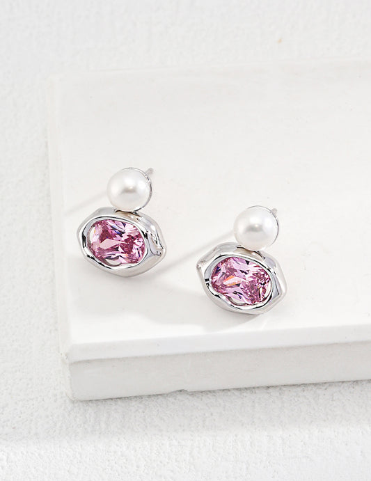 Sterling Silver 925 Freshwater Pearl & Zirconia Elegant Earrings