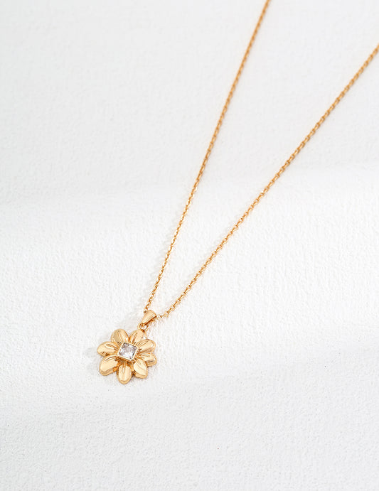 Sterling Silver 925 Zirconia Simple Necklace Gold (D0536-2)