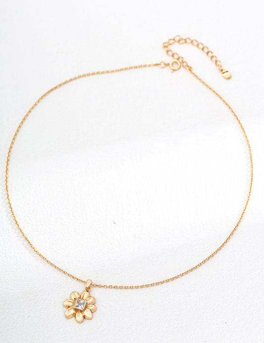 Sterling Silver 925 Zirconia Simple Necklace Gold (D0536-2)