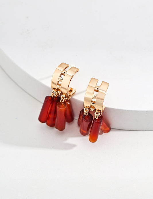 S925 Silver Moss Agate Earrings Modern Chinoiserie Design