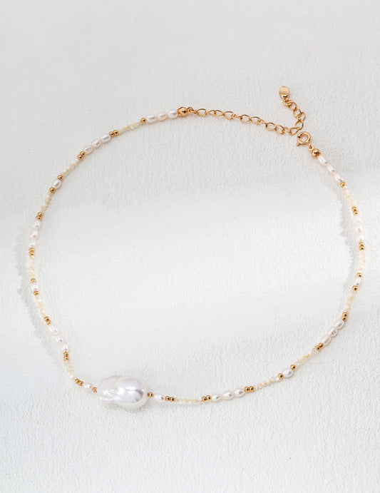 Sterling Silver 925 Natural Shell & Freshwater Pearl Simple Necklace