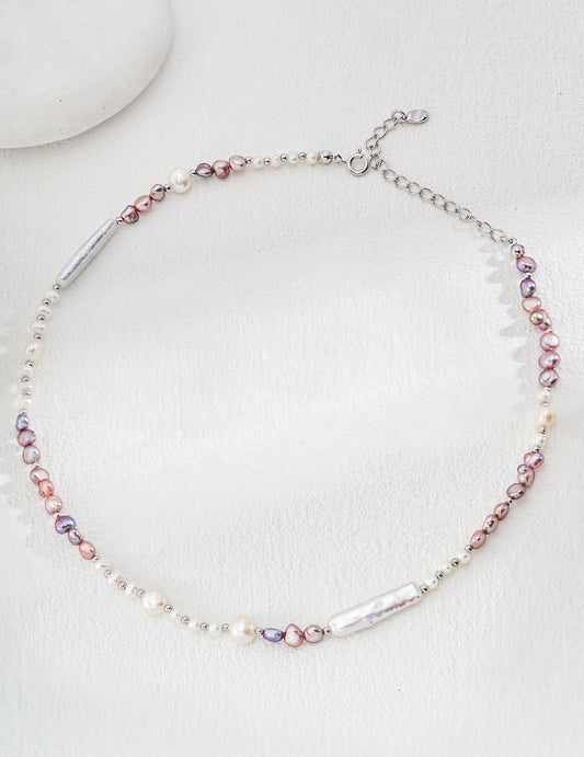 S925 Freshwater Pearl Necklace, White Gold, Natural