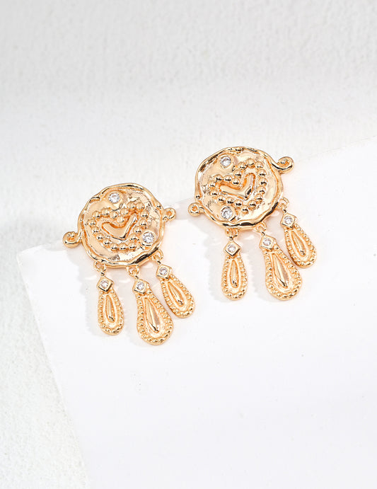 S925 Vintage Style Zirconia Gold-Plated Elegant Earrings