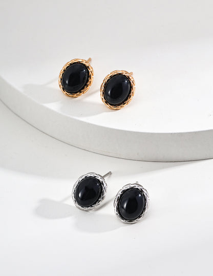 S925 シンプル ブラックオニキス スタッドピアス
