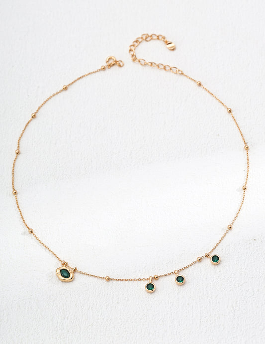 S925 Zirconia Necklace Malachite-style Green Elegant