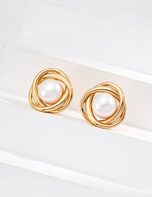 Sterling Silver 925 Freshwater Pearl Gold Plated Elegant Earrings - 2 Colors