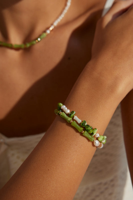 Silver 925 Resin x Shell x Freshwater Pearl Bracelet Antique