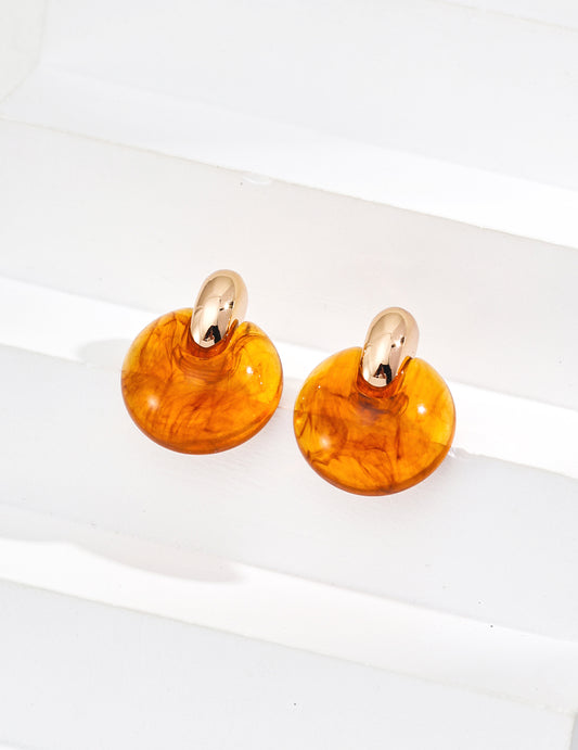 S925 Silver Amber-Style Earrings: Warm Texture and Elegant Gold