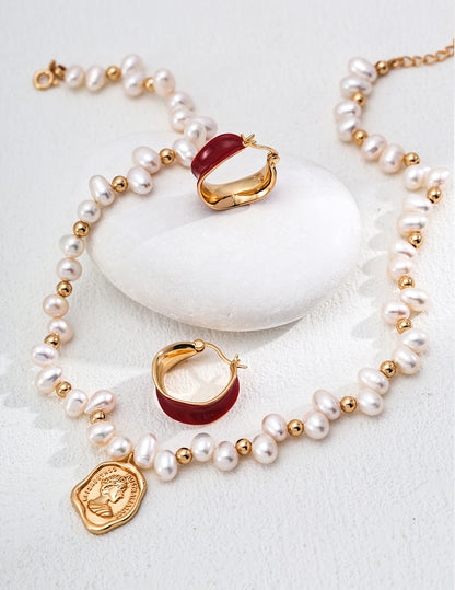 S925 シンプル レッドエナメル ピアス アクセントカラー E01205-2