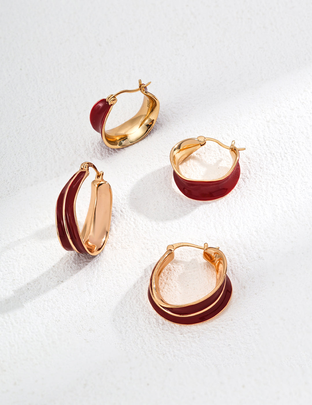 S925 シンプル レッドエナメル ピアス アクセントカラー E01205-2