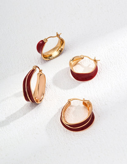 S925 シンプル レッドエナメル ピアス アクセントカラー E01205-2