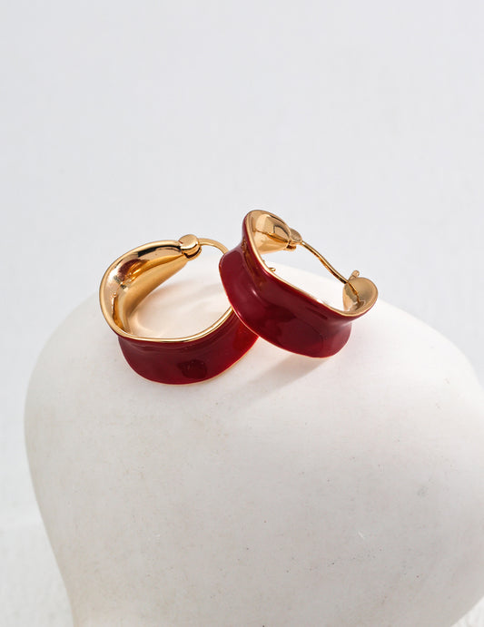 S925 シンプル レッドエナメル ピアス アクセントカラー E01205-2
