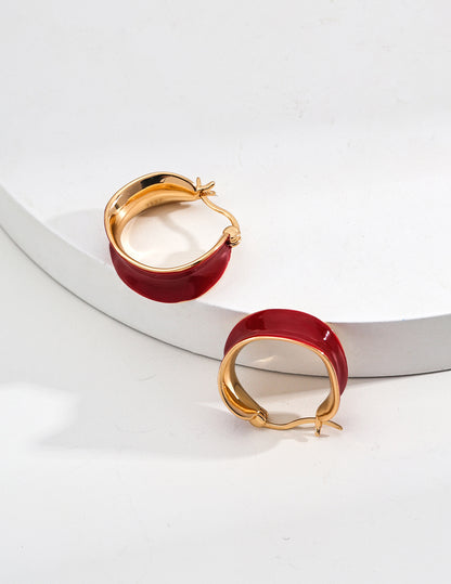 S925 シンプル レッドエナメル ピアス アクセントカラー E01205-2