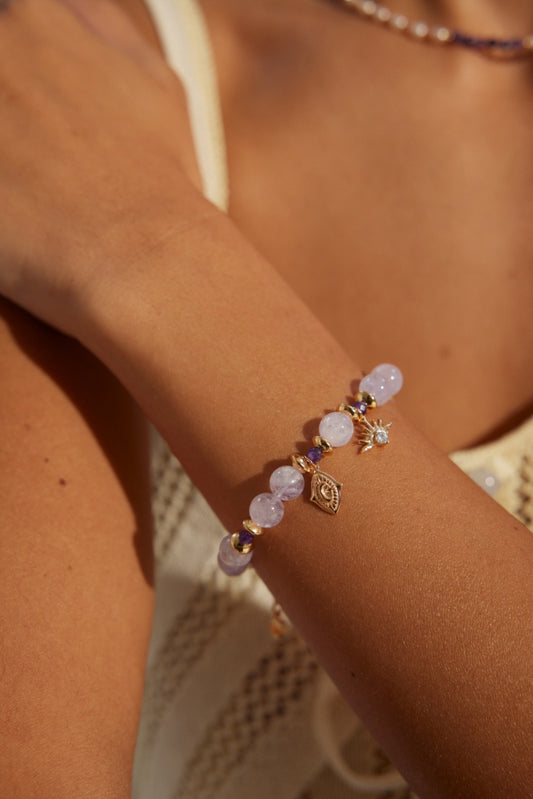 S925 Lavender Amethyst x Zirconia Natural Stone Bracelet
