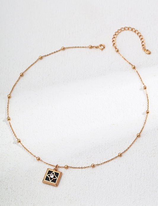 925 Sterling Silver Square Black Onyx & Zirconia Necklace