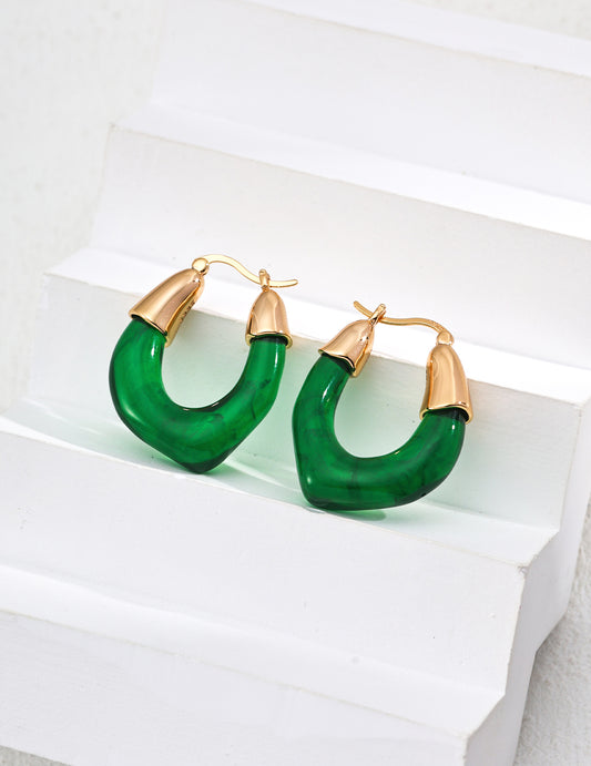 S925 Silver Amber-Style Earrings, Natural, Simple, Gold-Plated