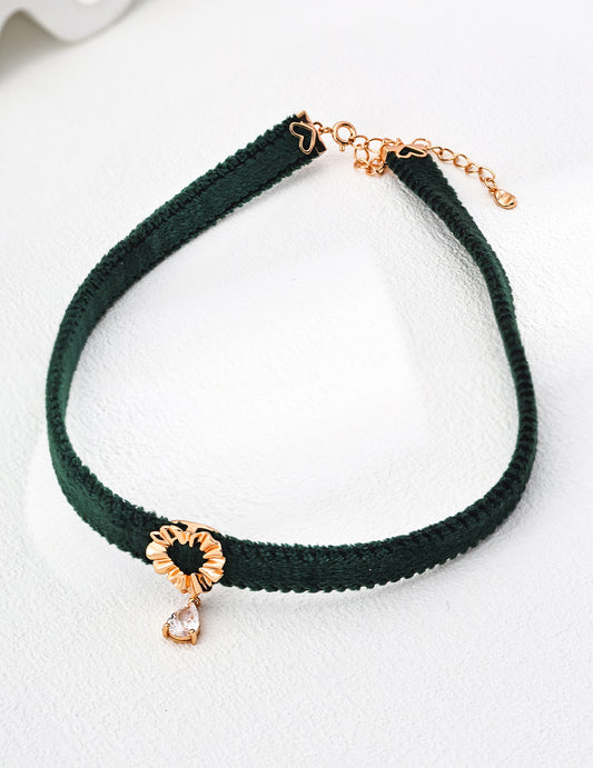 S925 Zirconia Choker Velour/PU Leather Necklace