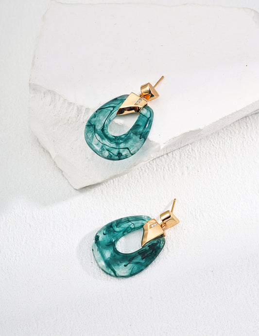S925 Sterling Silver Zirconia Moss Agate Earrings Simple Nuance