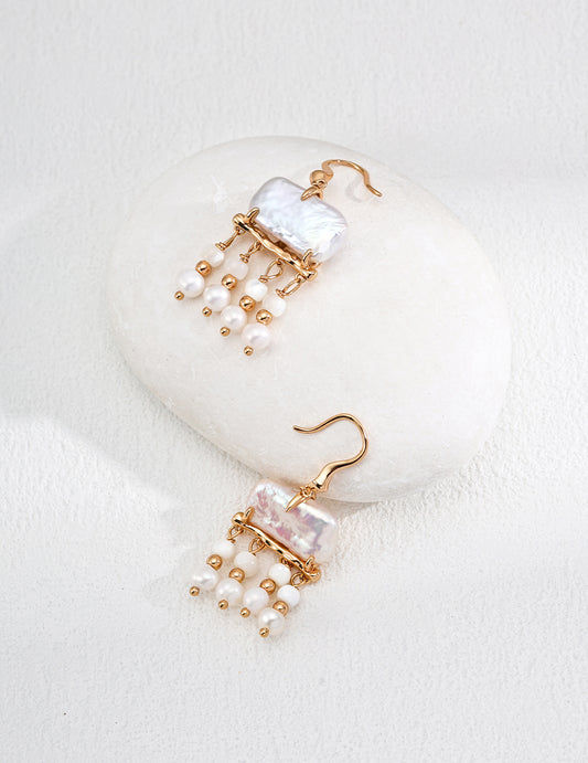 925 Sterling Silver Natural Mother of Pearl Stardust Glow Square Earrings