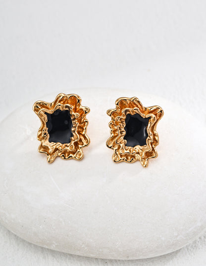 S925 ブラック エナメル加工 シンプルピアス ゴールド