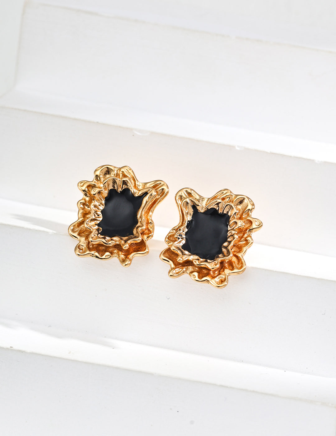 S925 ブラック エナメル加工 シンプルピアス ゴールド