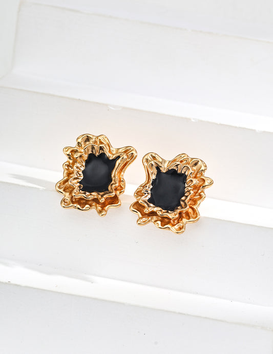 S925 ブラック エナメル加工 シンプルピアス ゴールド
