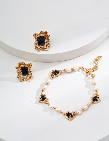 S925 ブラック エナメル加工 シンプルピアス ゴールド