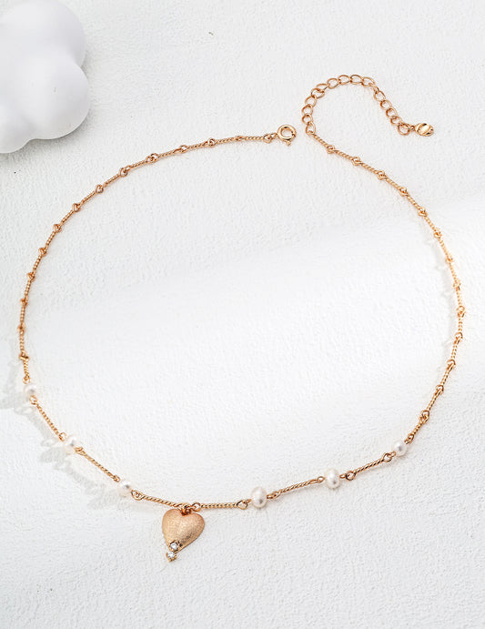 S925 Natural Freshwater Pearl x Zirconia Matte Finish Necklace