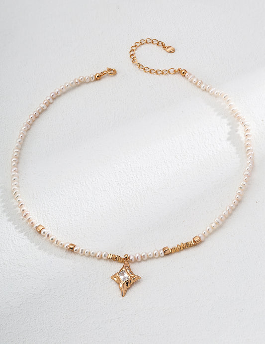 S925 Freshwater Pearl Zirconia Pendant Necklace Gold