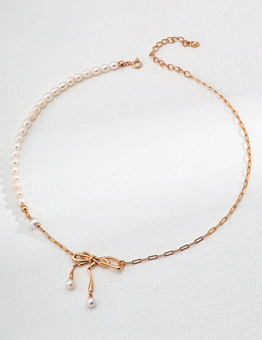 S925 Freshwater Pearl Design Necklace Gold/Silver