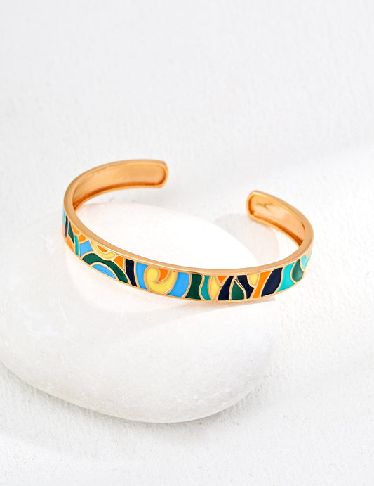 S925 Silver Enamel Painted Bangle Artistic Art Design