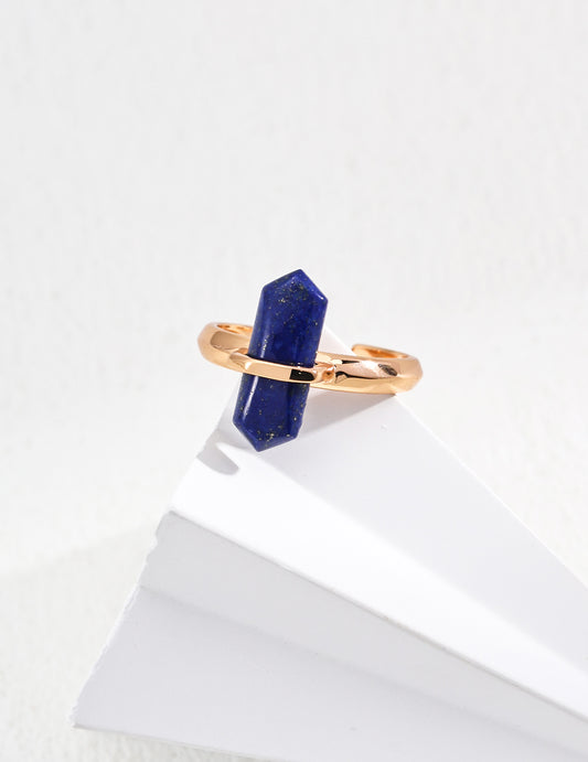 S925 Simple Natural Lapis Lazuli Gold-Coated Ring