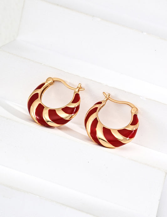 S925 フレンチシック レッドエナメル シンプルピアス