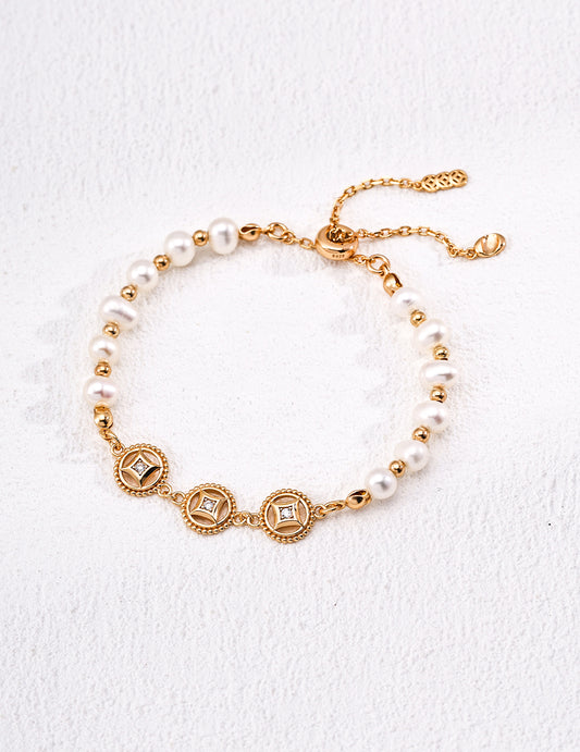 Sterling Silver 925 Zirconia x Freshwater Pearl Lucky Bracelet