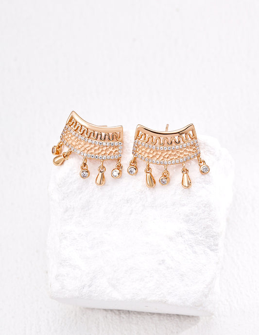 S925 Zirconia Vintage Design Gold Pierced Earrings