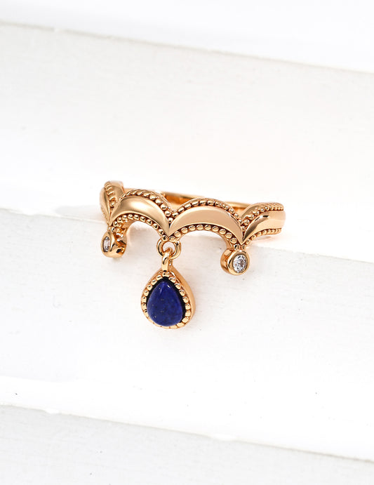 S925 Lapis Lazuli x Zirconia Vintage Design Ring