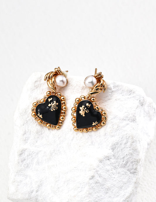 S925 Silver Black Agate Freshwater Pearl Earrings Vintage Style