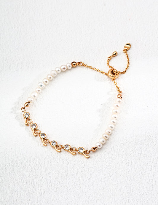 S925 Freshwater Pearl x Cubic Zirconia Vintage Bracelet