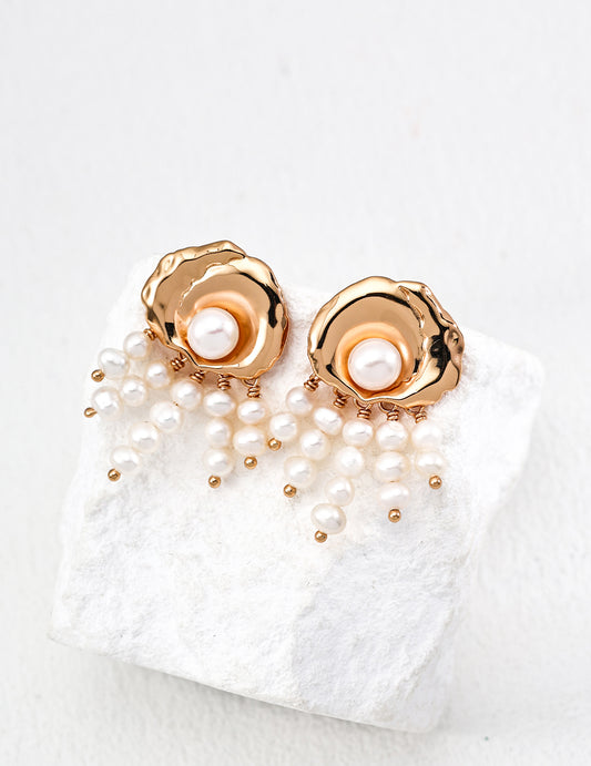 S925 Vintage Style Freshwater Pearl Earrings Classic Gold
