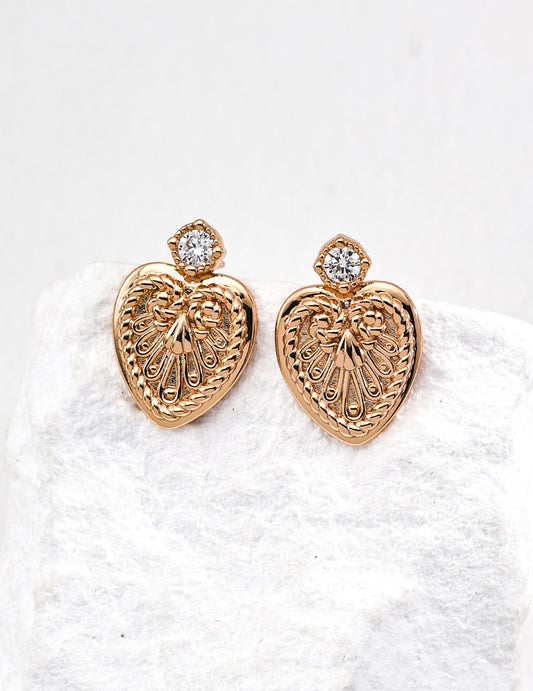 925 Sterling Silver Vintage Design Zirconia Earrings K18 Gold Plated