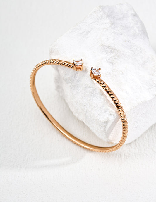 925 Sterling Silver Zirconia Adjustable Bangle Bracelet